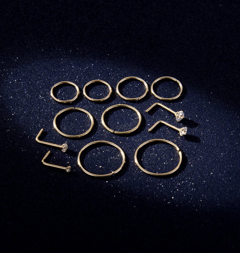 Masedy Nose Rings 12Pcs 20G 316L Stainless Steel L Shaped Nose Studs Cartilage Tragus Septum Piercing Gold - Image 4